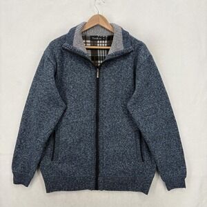 YeoKou Sweater Mens XL Blue Full Zip Cashmere Wool Blend Fleece Lined Knit Cozy
